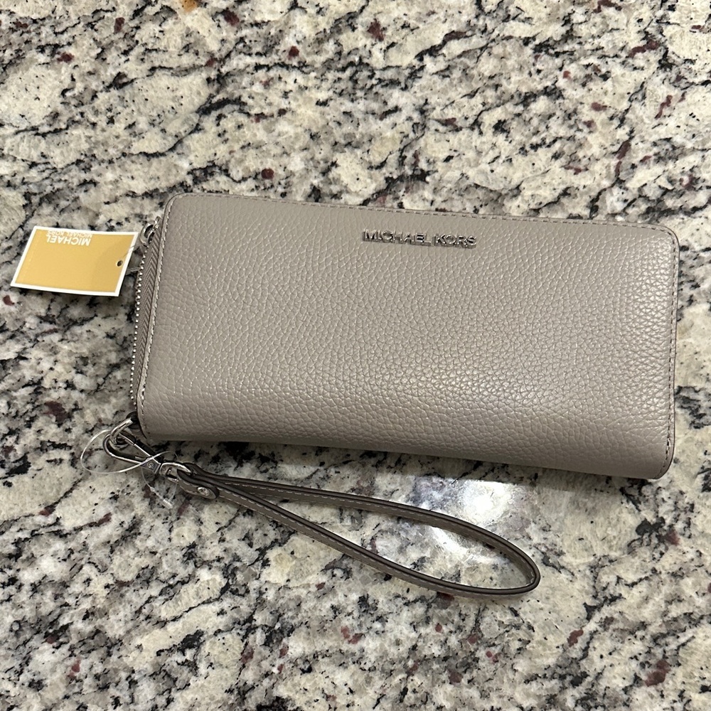Michael Kors Taupe Leather Wristlet
